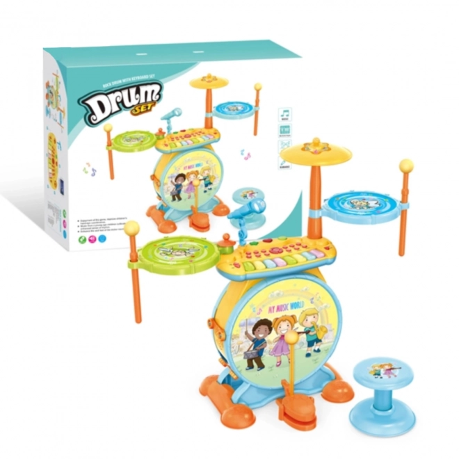 Kinder drums en toetsenbord 2-in-1 met microfoon en LED