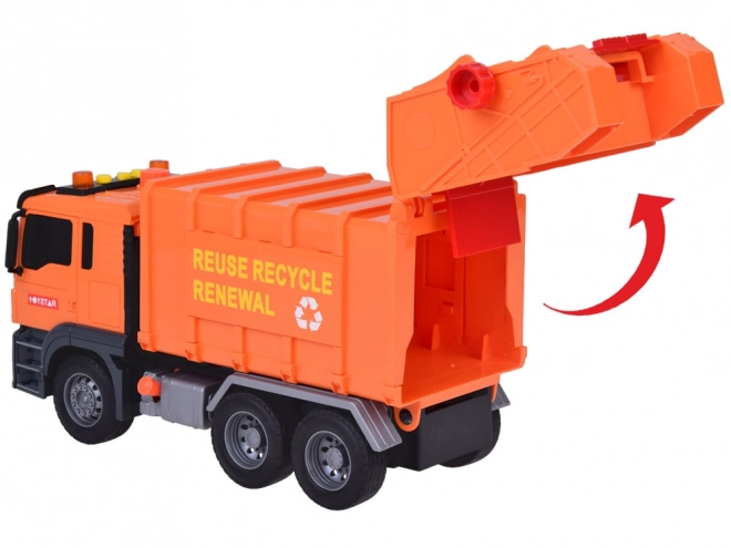 Grote vuilniswagen met containers, geluiden en lichten