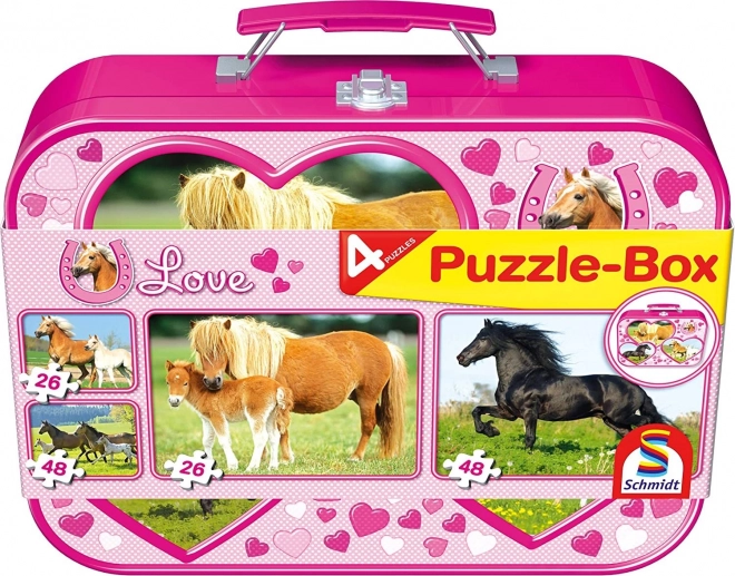 SCHMIDT Puzzel Paarden in metalen koffertje