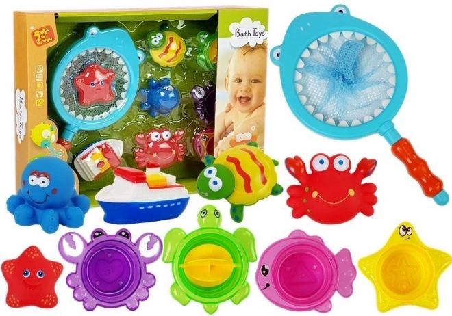 Badespielzeug-Set mit Kescher – spritziger Spaß mit geteilter Seesternfigur und Schildkröte