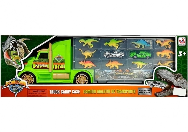 Koffer Truck Transporter Sorter met dino's groen