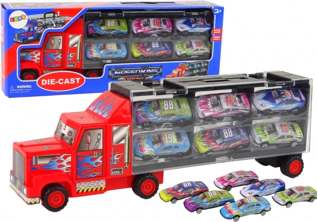 Transportset met vrachtwagen en raceauto's