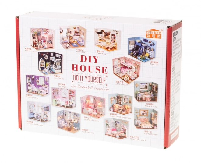 Houten poppenhuis - woonkamer model met LED
