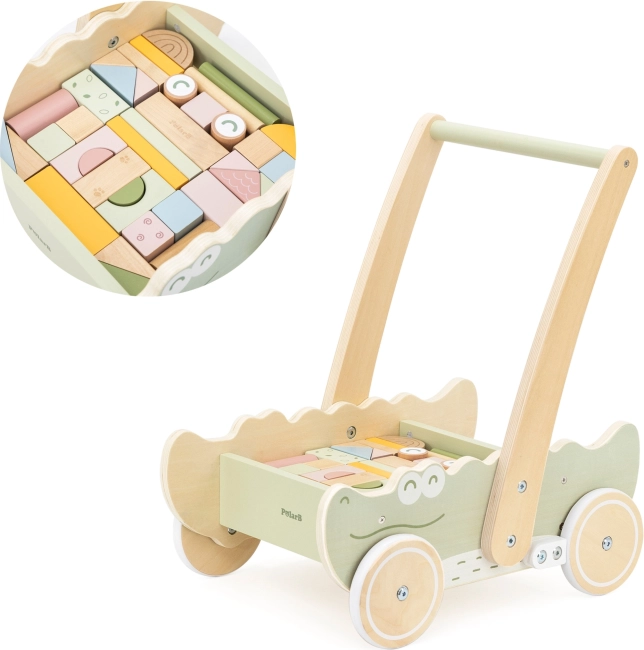 Chariot en bois à cubes Viga crocodile pousseur
