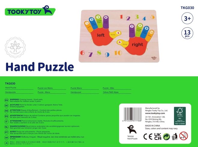 Educational Wooden Puzzle Hands Counting and Colors