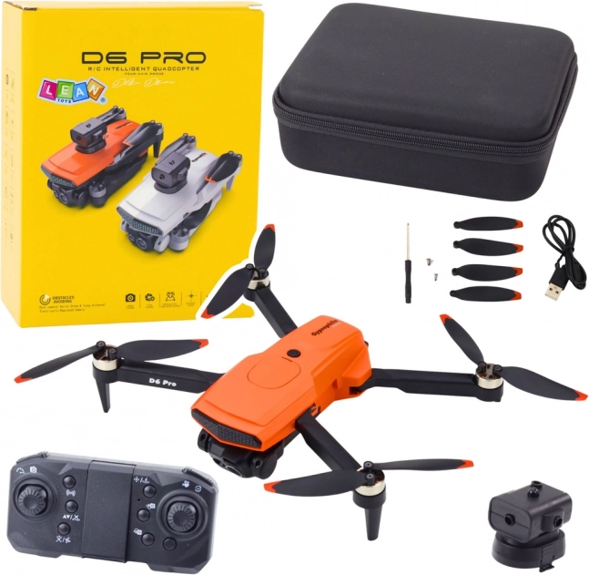Drone D6 Pro with Dual HD Camera and LED Lights, Orange