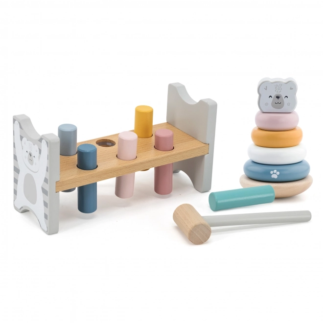 Houten set PolarB Pyramide en hamerbank Beertje Montessori