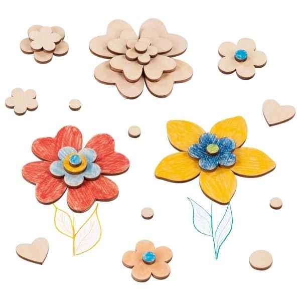 Houten schijfjes - creatieve bloemenset