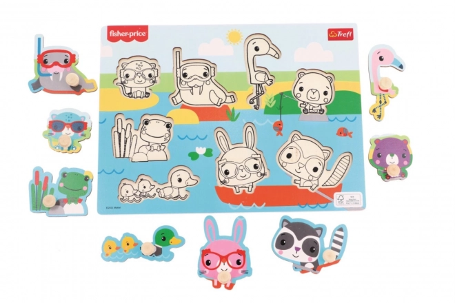 Holzsteckpuzzle Fisher-Price Tiere am Wasser