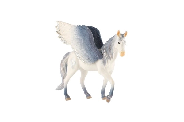 Paard met vleugels wit-grijs gegoten plastic 14cm in zakje