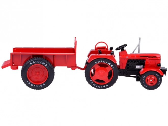 Rode metalen tractor met rubberen wielen 1:18