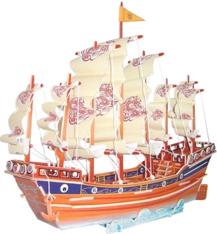 Wooden 3D Puzzle Ming Dynasty Sailboat – Color