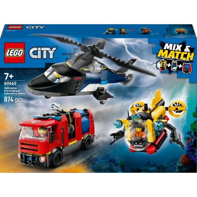 LEGOae City 60462 Remix: Hélicoptère, camion de pompiers et sous-marin