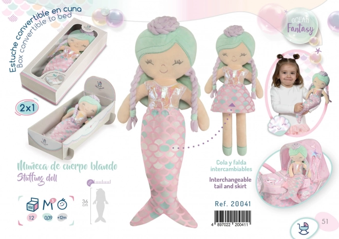 DeCuevas 20041 Pluche Pop 2-in-1 OCEAN FANTASY - 36 cm met Wieg