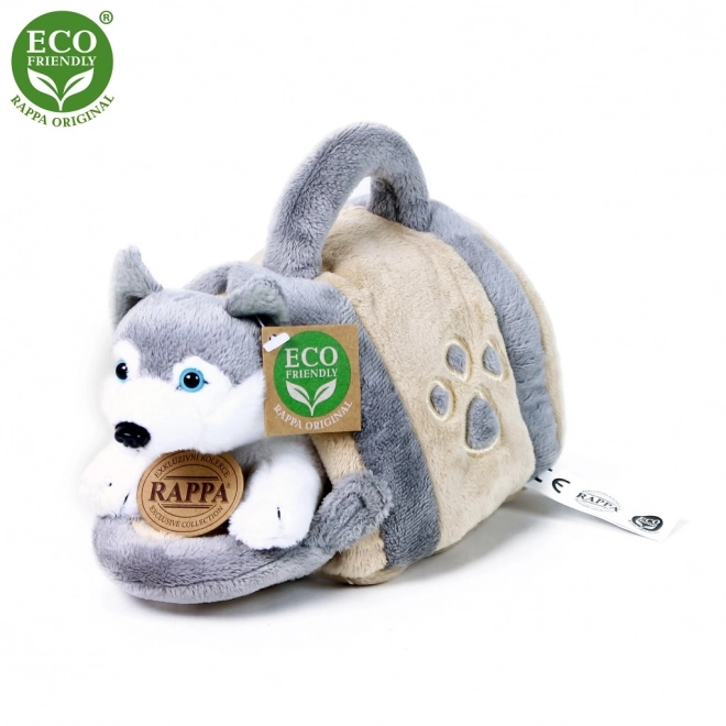 Rappa pluchen hond Husky met draagtas 13 cm ecologisch