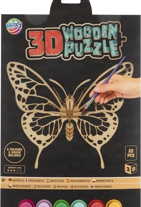 MOXY puzzle 3D en bois à colorier Papillon