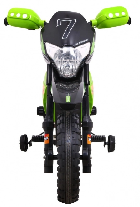 Kinder Elektro-Cross-Motorrad mit Akku – grün, mit Stützrädern und LED-Lichtern