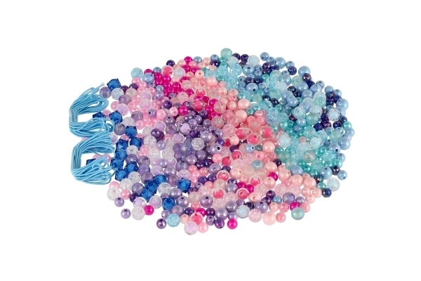 Kralen plastic kleurrijk met koord in plastic doos 20x16,5cm