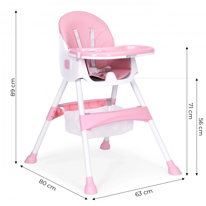 Kinder eetstoel met blad en mand, vijfpuntsgordel ECOTOYS – roze