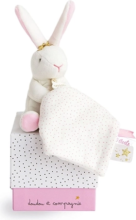 Doudou gift set – plush bunny with comfort blankie 10 cm pink