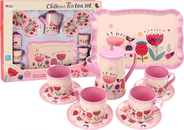 Metall-Teeset für Kinder mit Tablett, 12 Teile, rosa