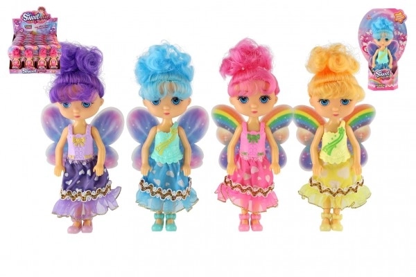 Pop fee met vleugels plastic 15cm 4 kleuren op kaart