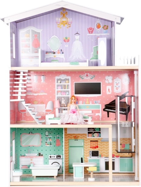 Grande maison de poupées en bois avec ascenseur ECOTOYS