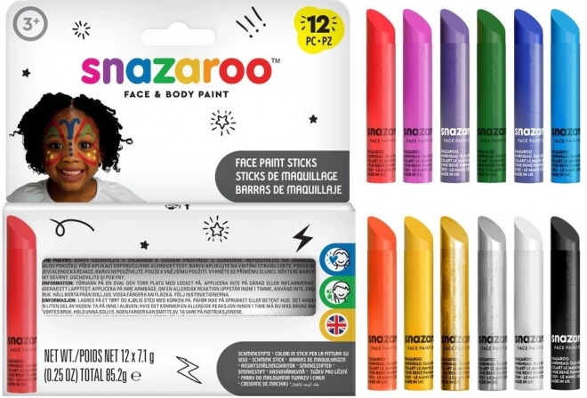 SNAZAROO Ensemble de couleurs pour le visage, 12 crayons