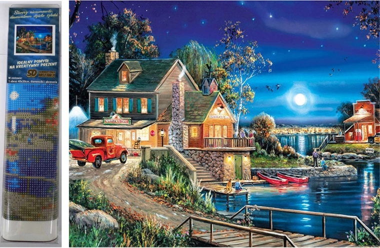 diamantschilderen huis aan het meer 30 × 40 cm