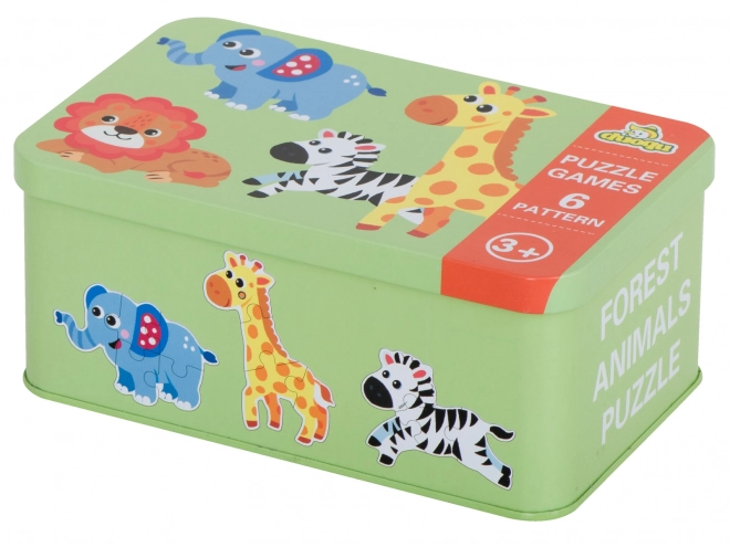 Puzzel in blikken doos Safari dieren - 25 stukjes