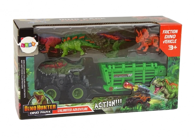 Dinosaurierwagen mit Anhänger und 4 Dinosaurierfiguren