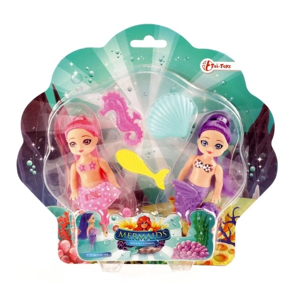 Zeemeermin poppen 2 stuks 10cm plastic met accessoires op kaart