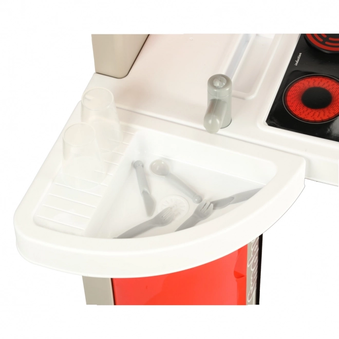 Kinderen elektronische plastic keuken met geluid inklapbaar rood + accessoires
