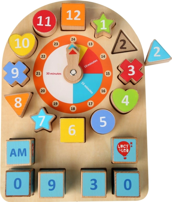 Holzuhr und Formen LUCY & LEO – Montessori-Lernspiel