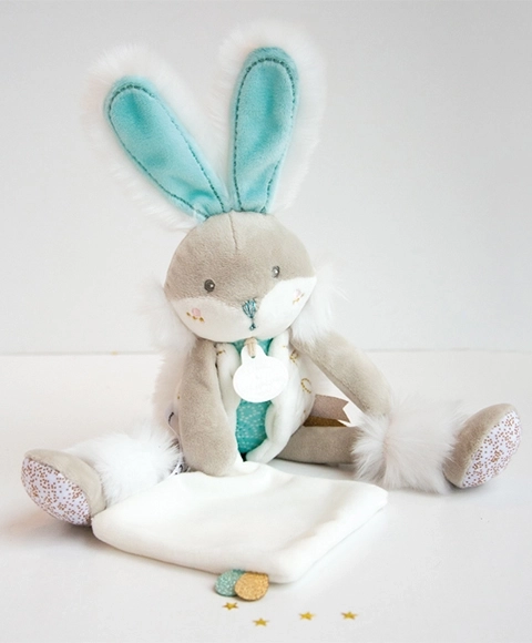 Doudou cadeau set – pluchen konijntje met dekentje 31 cm – Turkoois