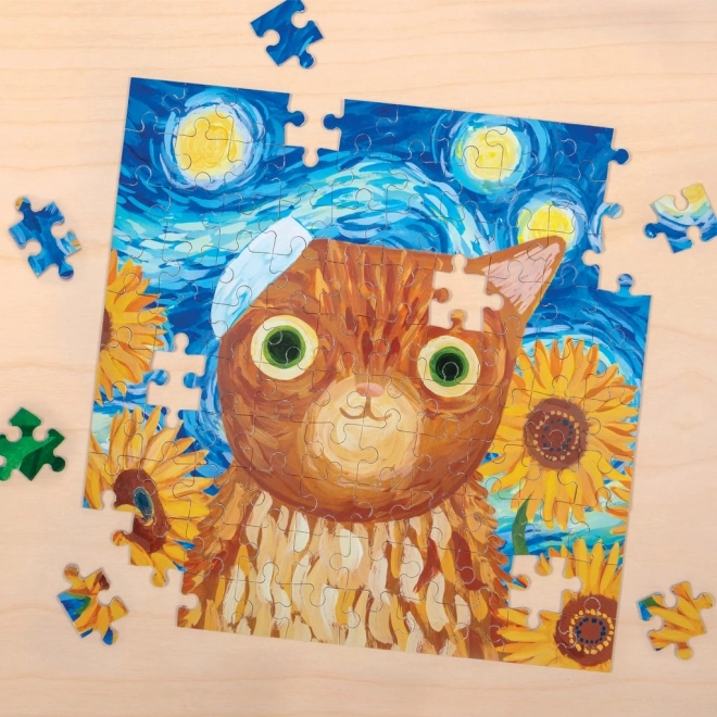 Puzzel Vincent van Gogh artistieke katten 100 stukjes in blik