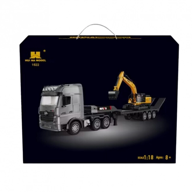 Remotely Controlled Truck with Trailer and Excavator Huina 1:18