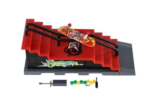 Skatepark - vinger skateboard schroefbaar met plastic ramp 8cm met accessoires diverse soorten in doos 28x18cm