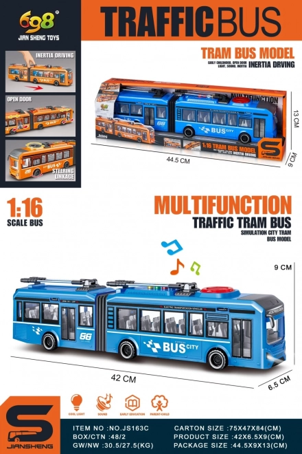 Trolleybus blauw op schaal 1:16