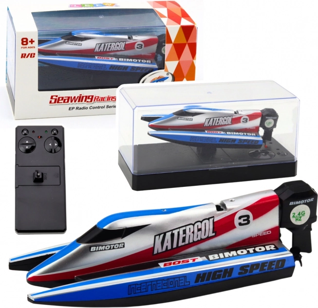 Remote Controlled Motorboat, Blue-Silver, 14 cm