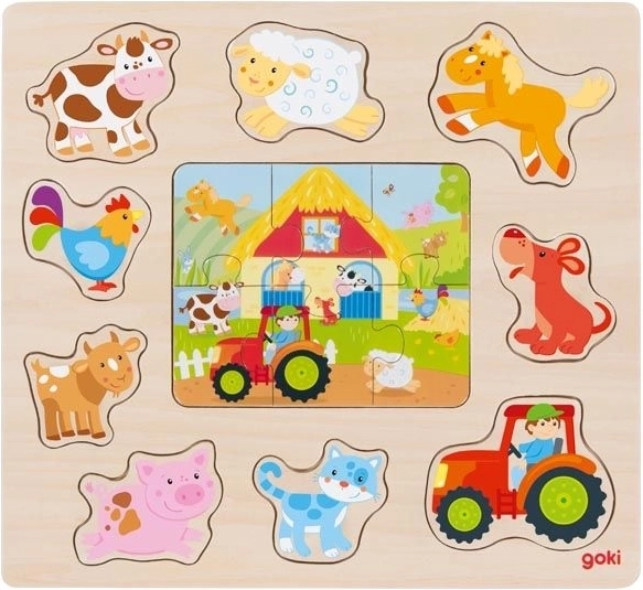 Goki houten inlegpuzzel en puzzel Boerderijdieren