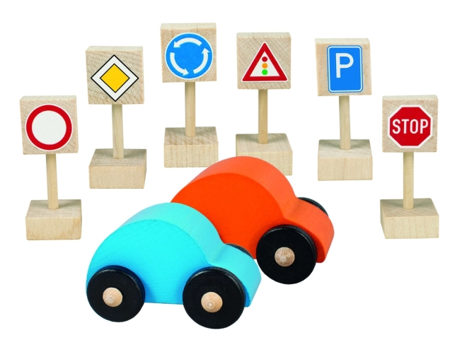 Detoa Holzautos und Verkehrszeichen