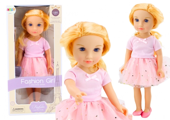 Doll in Pink Dress with Tulle Skirt and Blonde Hair