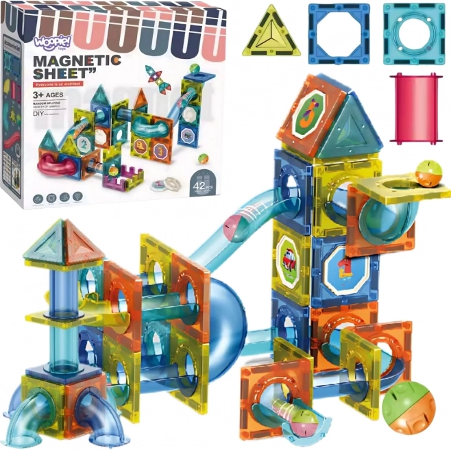 Woopie Magnetic Building Set 3D – Marble Run, 42 Pieces