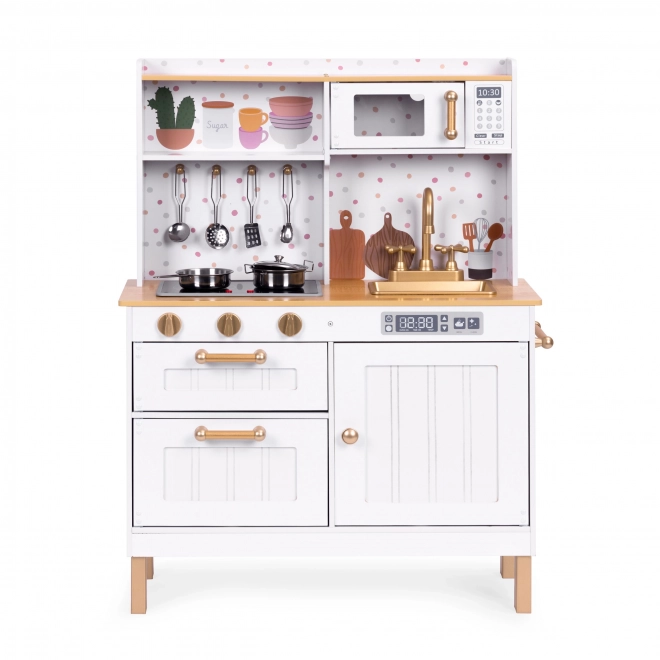 Houten speelkeuken voor kinderen met geluiden en LED-verlichting, groot, met deurtjes die open kunnen en 7 accessoires, ECOTOYS