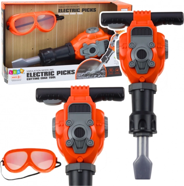 Kids' jackhammer with safety goggles, orange