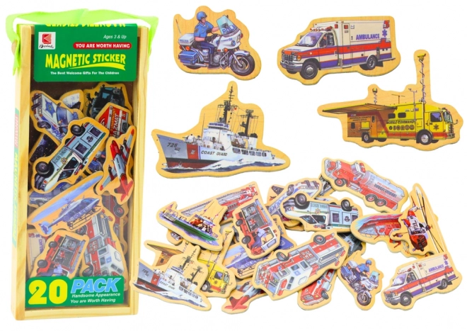 Wooden Magnets with Vehicles, Ships, and Airplanes, 20 Pieces