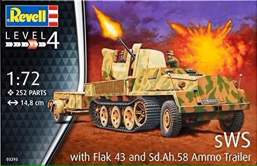 Kunststof model SWS met Flak43 en SD AH58 munitieaanhanger