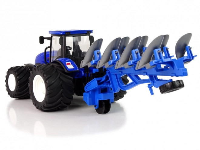 Afstandsbediening tractor 1:24 Blauw metalen ploeg