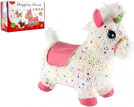Pluchen springdier eenhoorn met geluid, wit met sterretjes